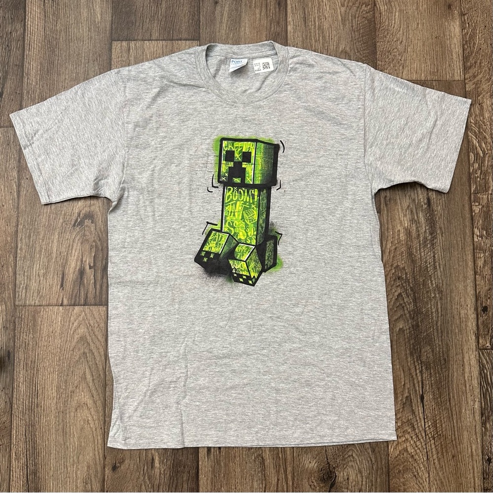 Graphic T-shirt Minecraft Print Men’s Size M Gray Green